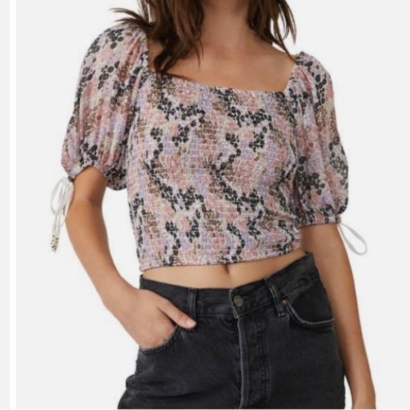 Free People‎ shirt smocked xl back on top floral peasant blouse boho - Picture 1 of 7